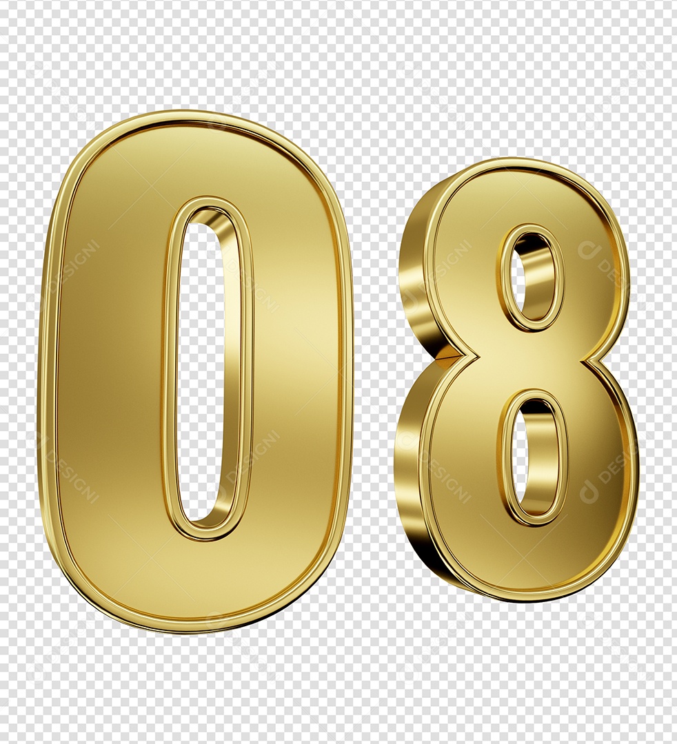 Elemento 3D Número 08 Dourado para Composição PSD