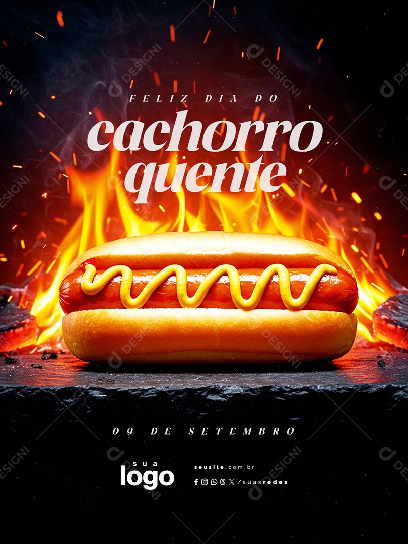 Feliz Dia do Cachorro Quente 09 de Setembro Social Media PSD Editável