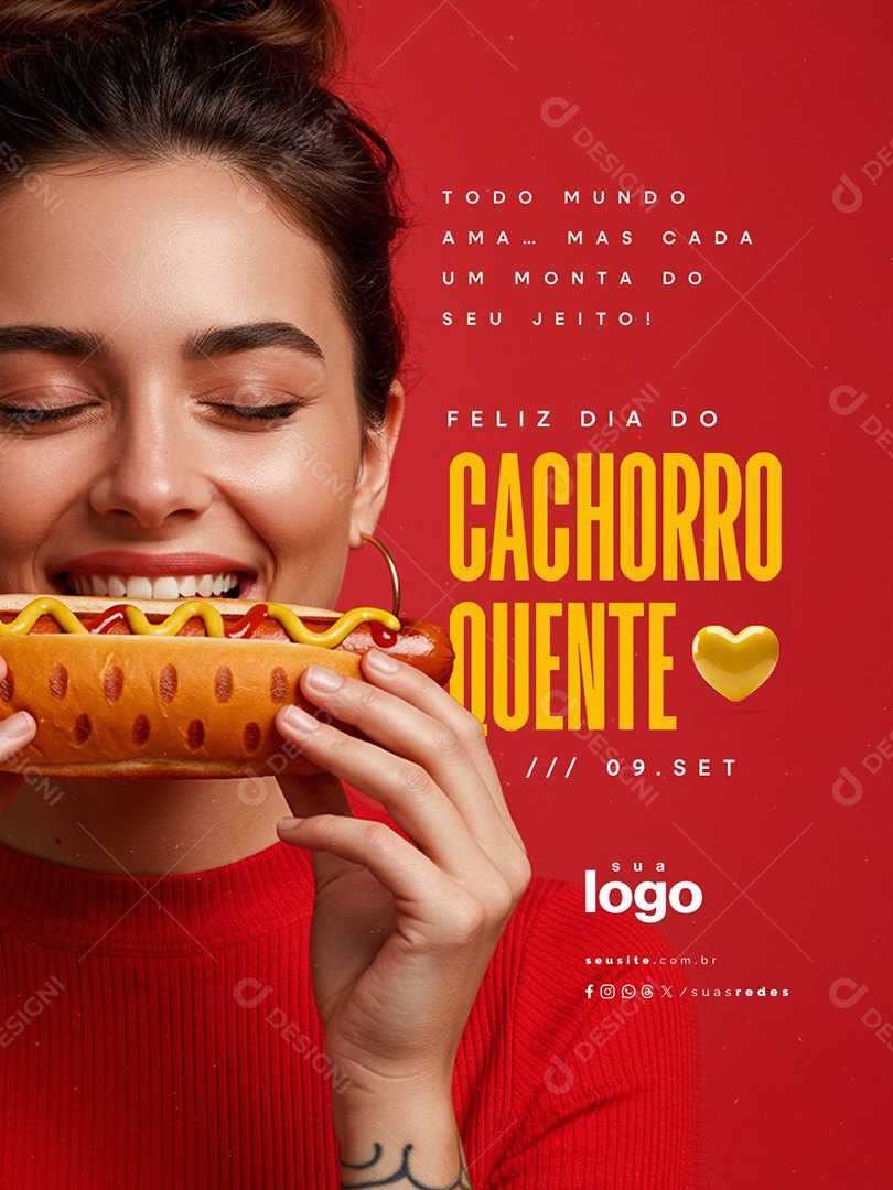 Feliz Dia do Cachorro Quente 09 de Setembro Todo Mundo Ama Social Media PSD Editável