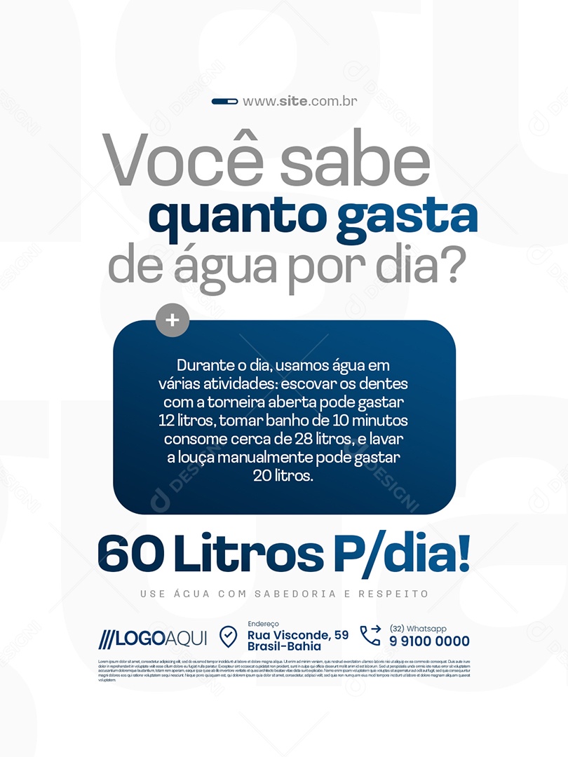 Concessionária de Água Você Sabe Quanto Gasta de Agua Por Dia Social Media PSD Editável