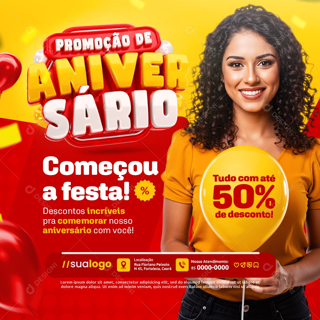 Promoção de Aniversário Supermercado Começou a Festa Social Media PSD Editável