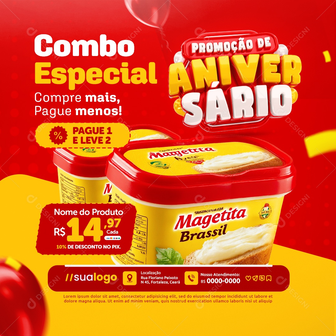 Promoção de Aniversário Supermercado Combo Especial Margarina Social Media PSD Editável