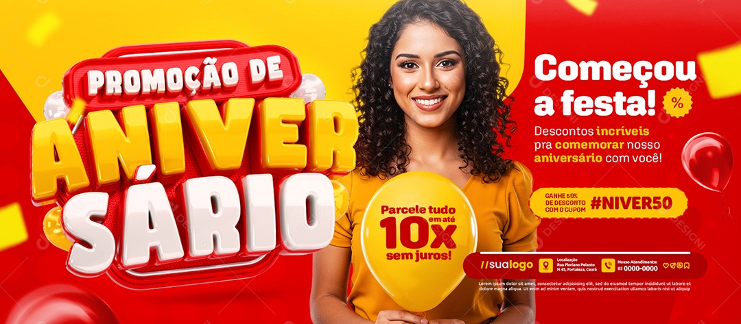 Banner Promoção de Aniversário Supermercado Começou a Festa Social Media PSD Editável