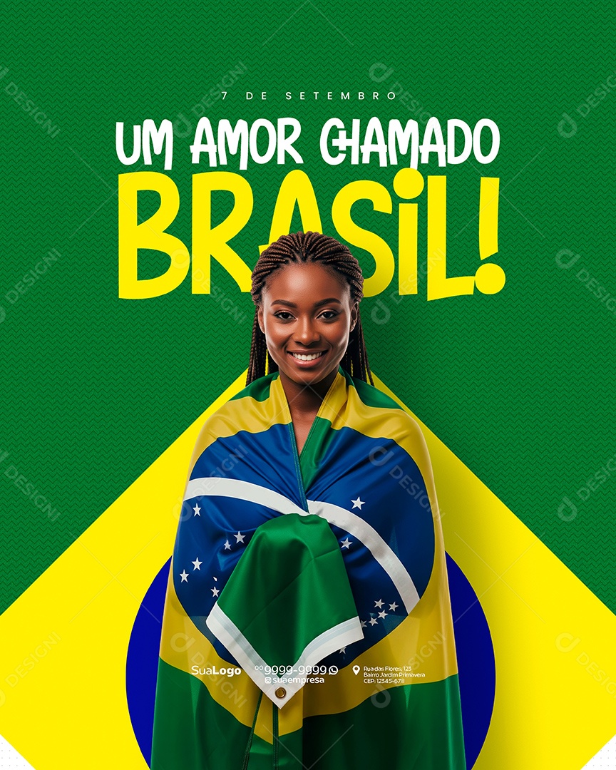Dia da Independência do Brasil 07 de Setembro Um Amor Chamado Brasil Social Media PSD Editável