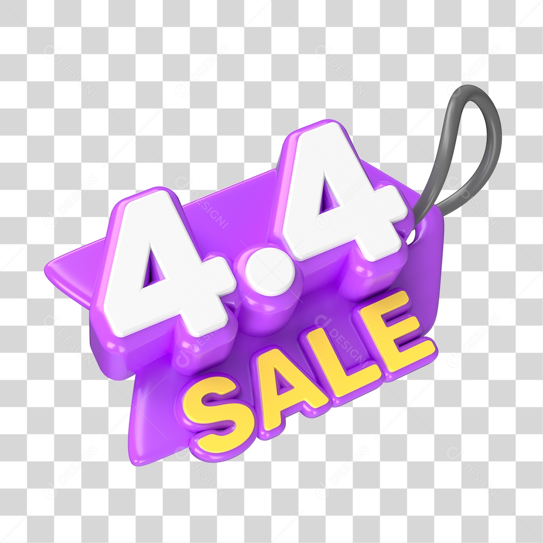 Elemento 3D Promoção Data 4.4 para Composição PNG Transparente