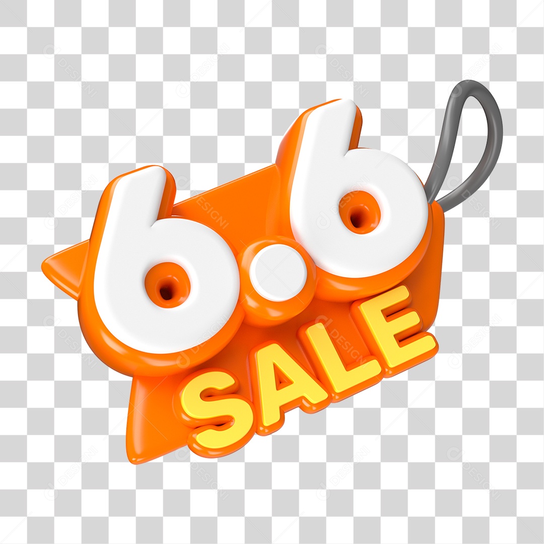 Elemento 3D Promoção Data 6.6 para Composição PNG Transparente