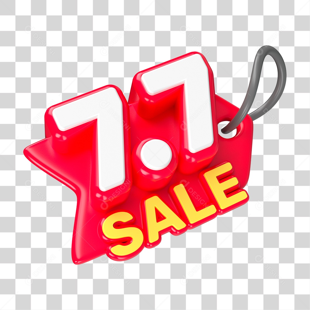 Elemento 3D Promoção Data 7.7 para Composição PNG Transparente
