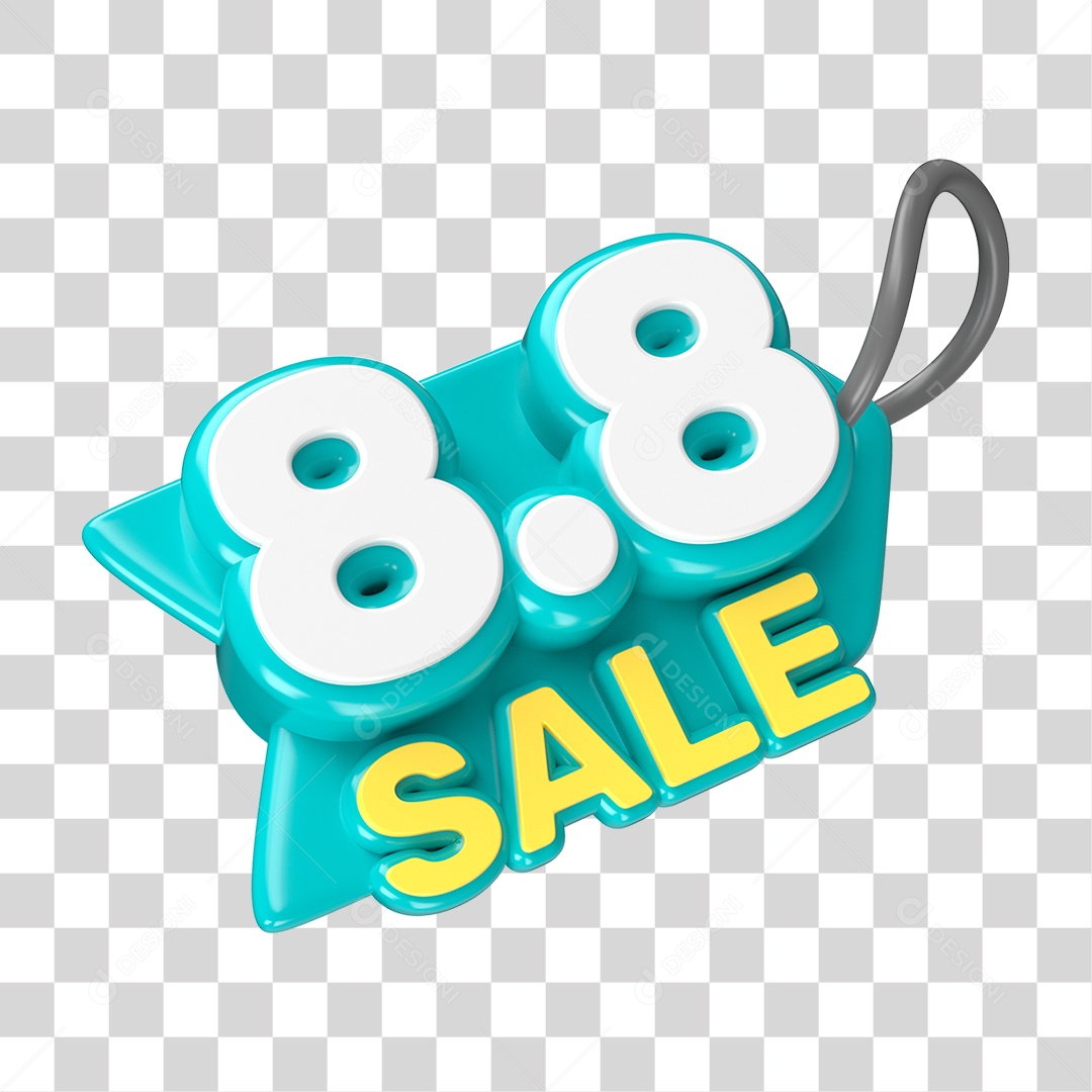 Elemento 3D Promoção Data 8.8 para Composição PNG Transparente