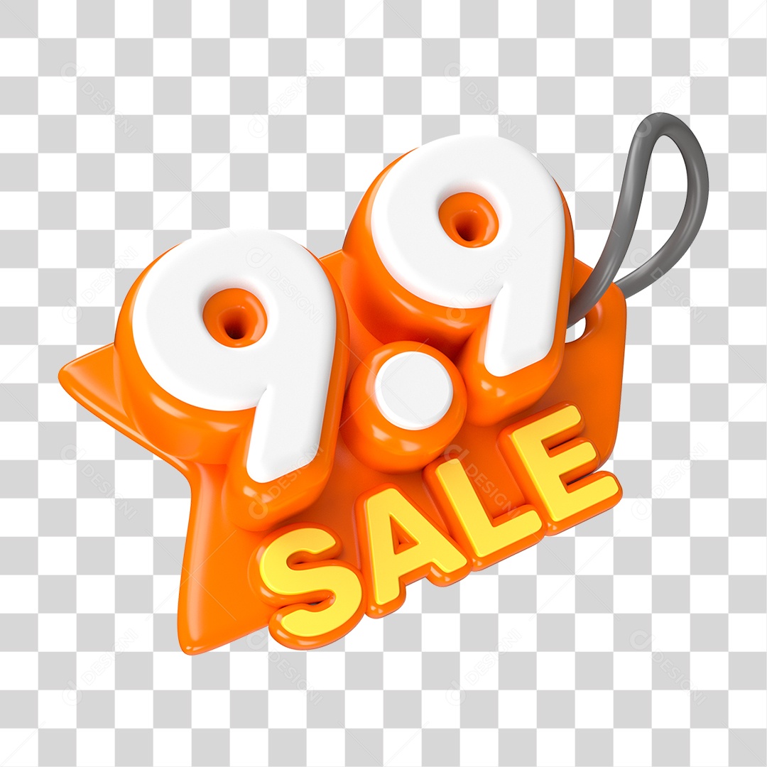 Elemento 3D Promoção Data 9.9 para Composição PNG Transparente