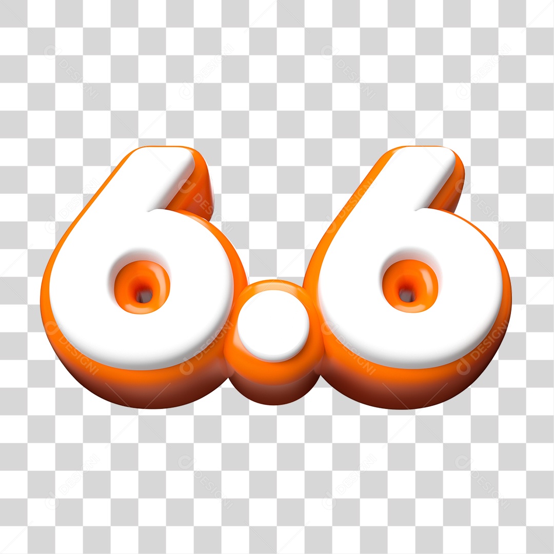 Elemento 3D Promoção Data 6.6 para Composição PNG Transparente