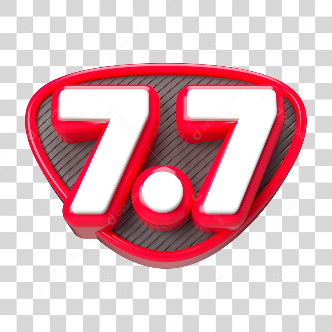 Elemento 3D Promoção Data 7.7 para Composição PNG Transparente