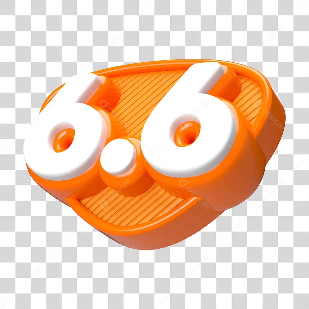 Elemento 3D Promoção Data 6.6 para Composição PNG Transparente
