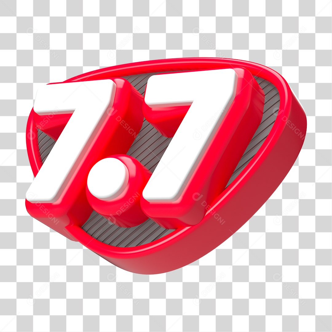 Elemento 3D Promoção Data 7.7 para Composição PNG Transparente