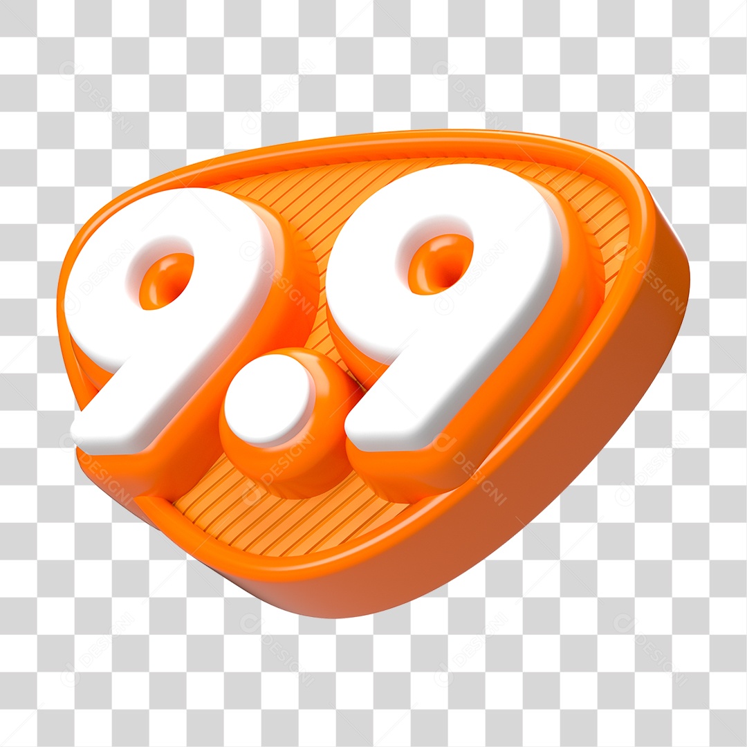 Elemento 3D Promoção Data 9.9 para Composição PNG Transparente