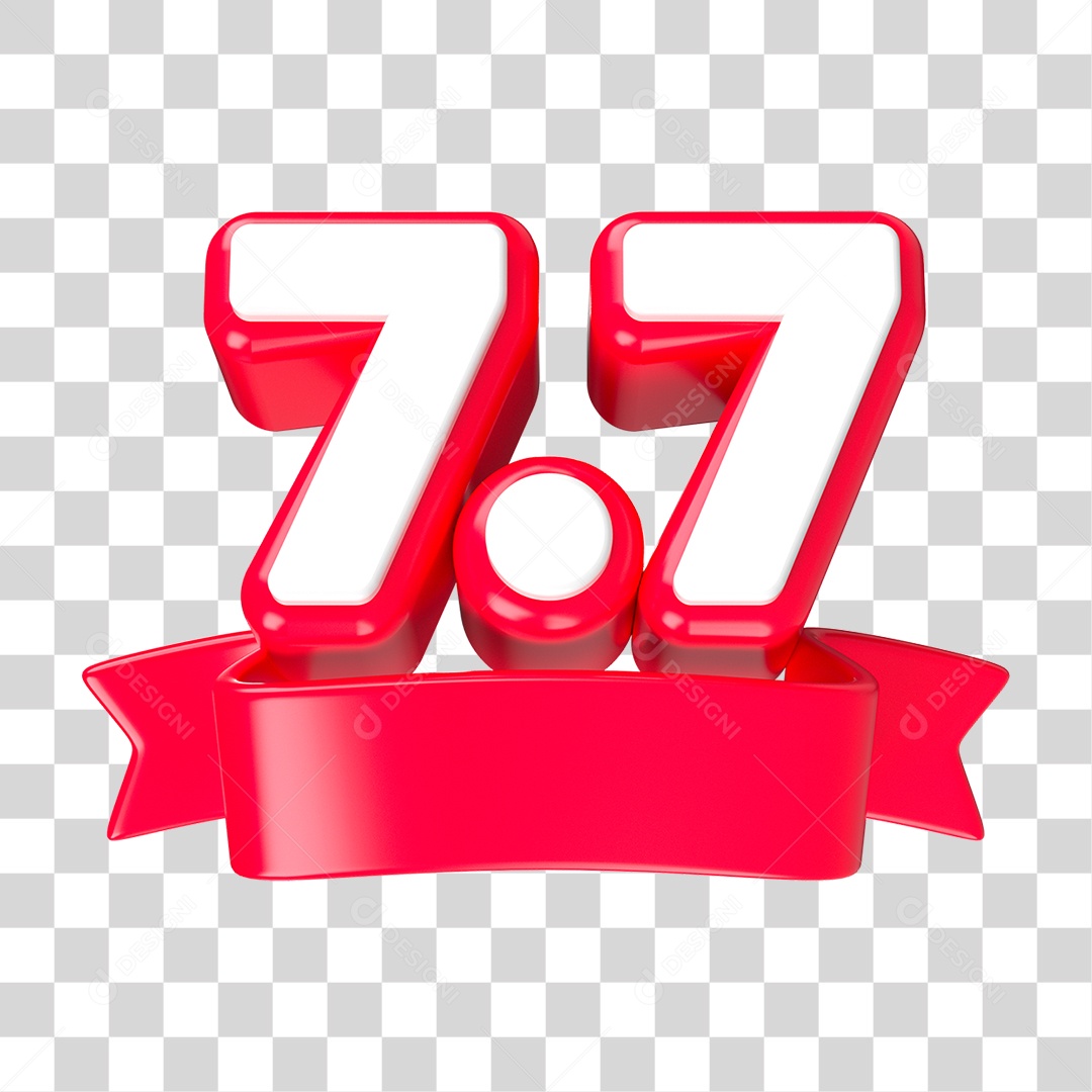Elemento 3D Promoção Data 7.7 para Composição PNG Transparente