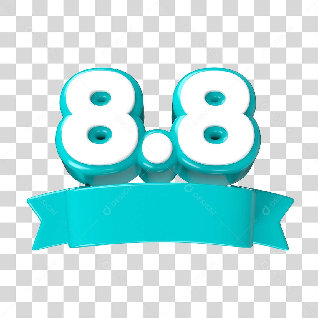 Elemento 3D Promoção Data 8.8 para Composição PNG Transparente