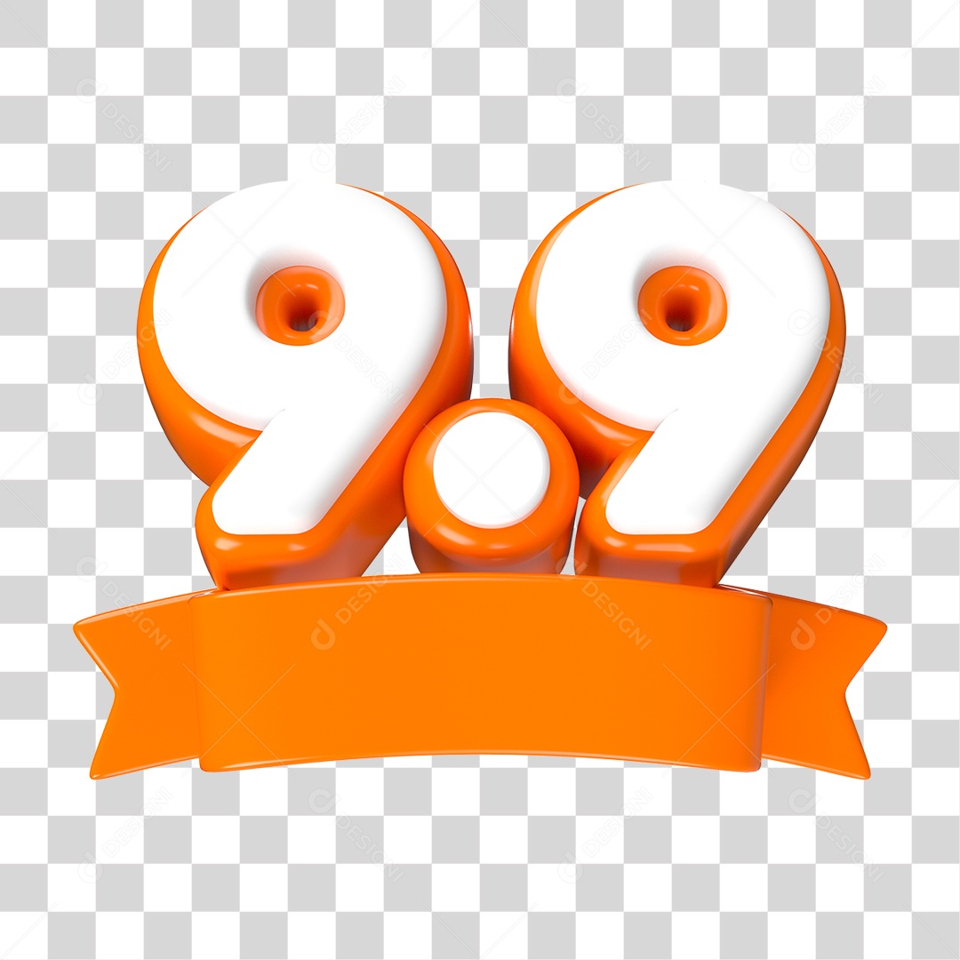 Elemento 3D Promoção Data 9.9 para Composição PNG Transparente