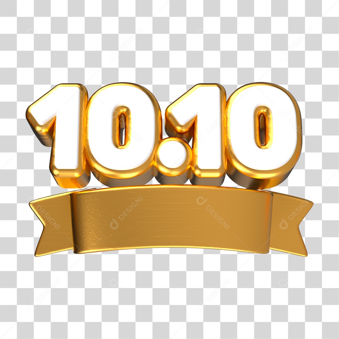 Elemento 3D Promoção Data 10.10 para Composição PNG Transparente