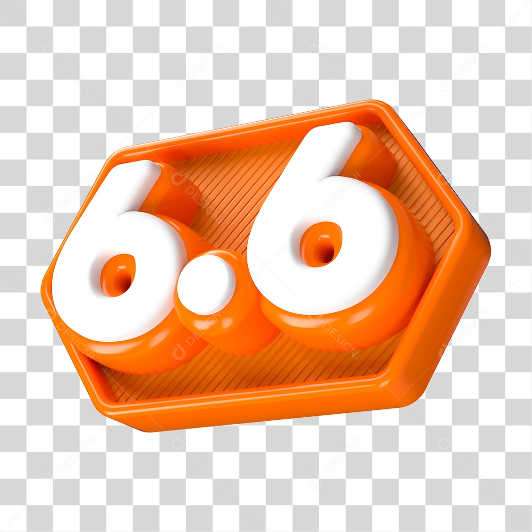 Elemento 3D Promoção Data 6.6 para Composição PNG Transparente