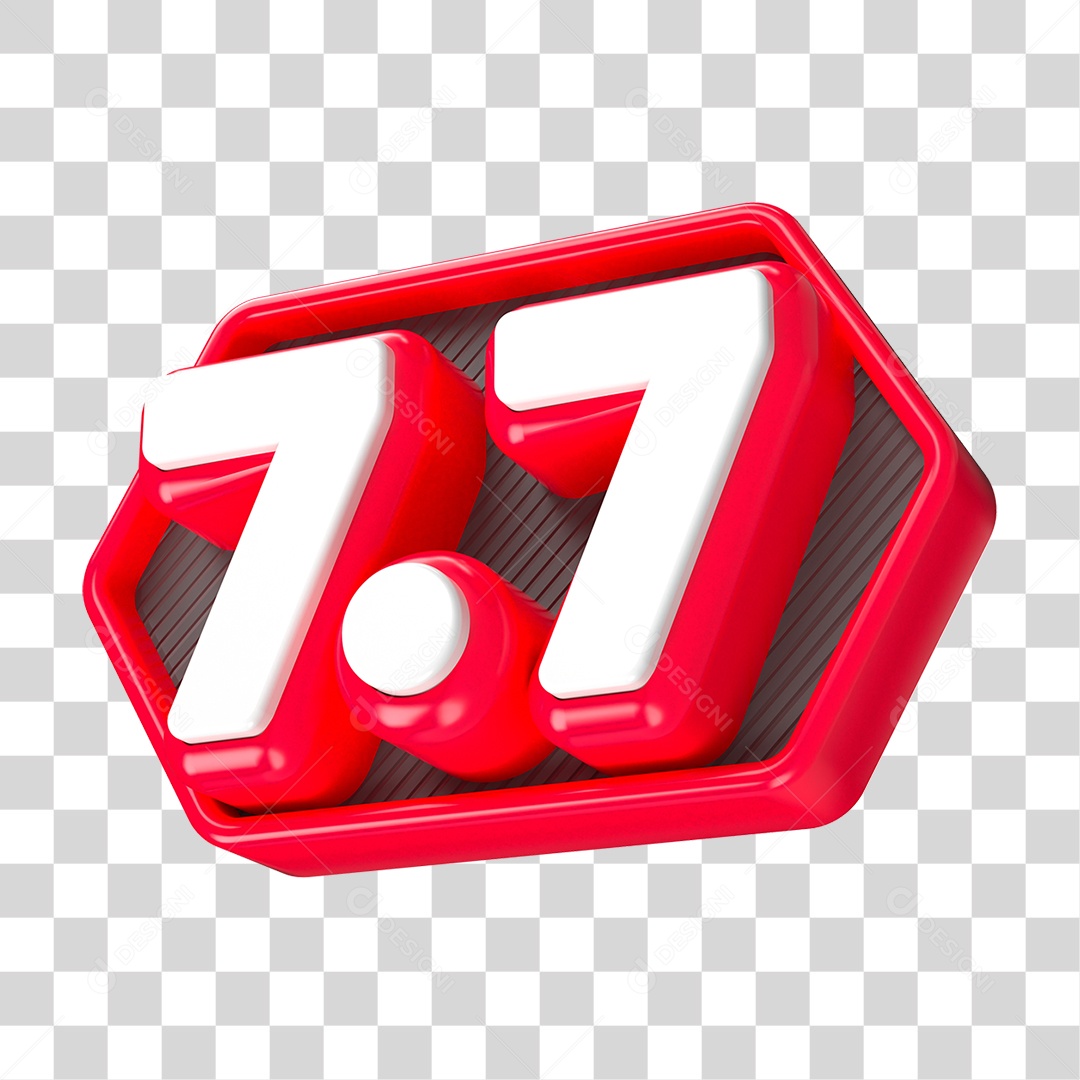Elemento 3D Promoção Data 7.7 para Composição PNG Transparente