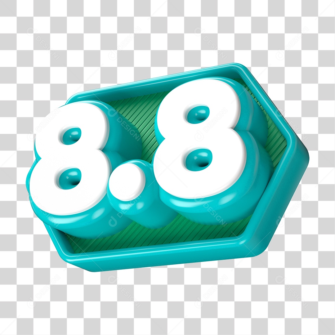 Elemento 3D Promoção Data 8.8 para Composição PNG Transparente