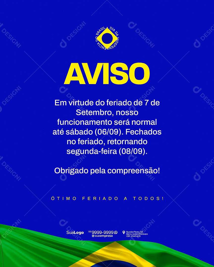 Comunicado de Feriado Aviso Social Media PSD Editável