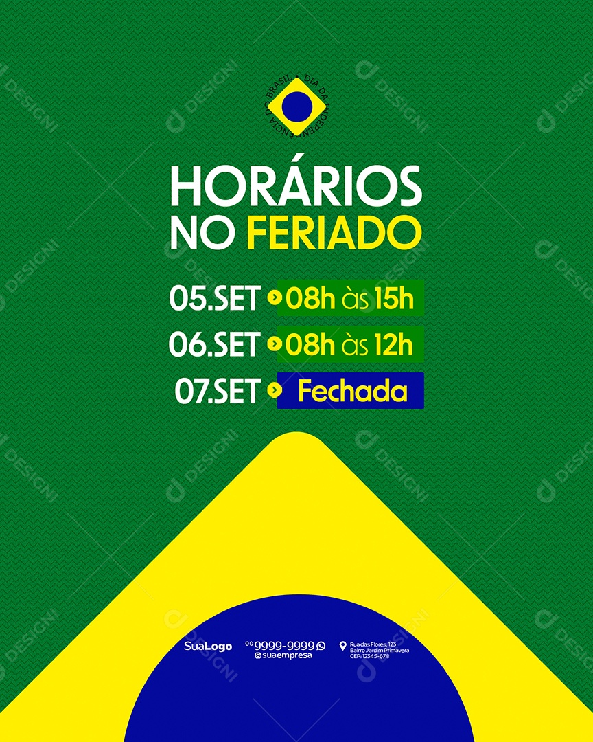 Horário No Feriado 07 de Setembro Social Media PSD Editável