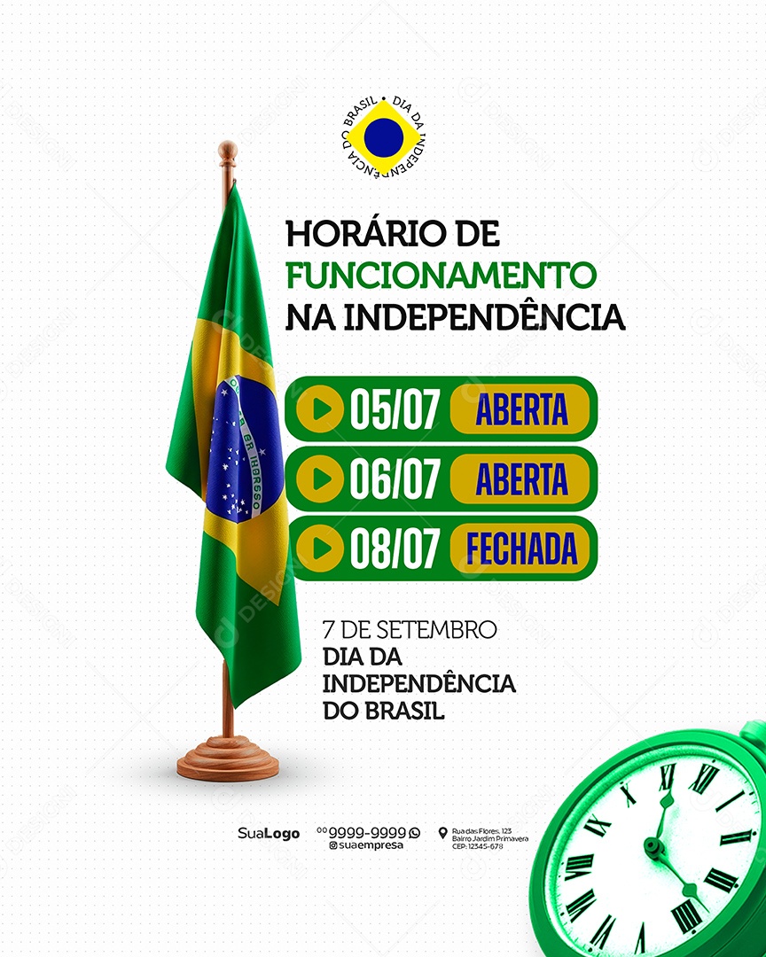 Horário de Funcionamento 07 de Setembro Social Media PSD Editável