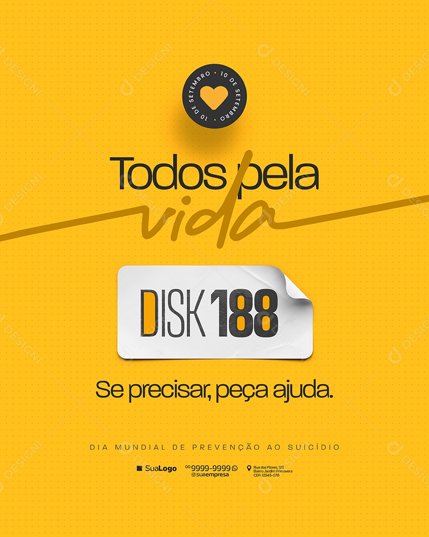 Dia de Prevenção ao Suicídio 10 de Setembro Todos Pela Vida Social Media PSD Editável
