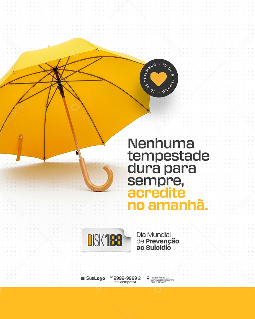 Dia de Prevenção ao Suicídio 10 de Setembro Nenhuma Tempestade Dura Para Sempre Social Media PSD Editável