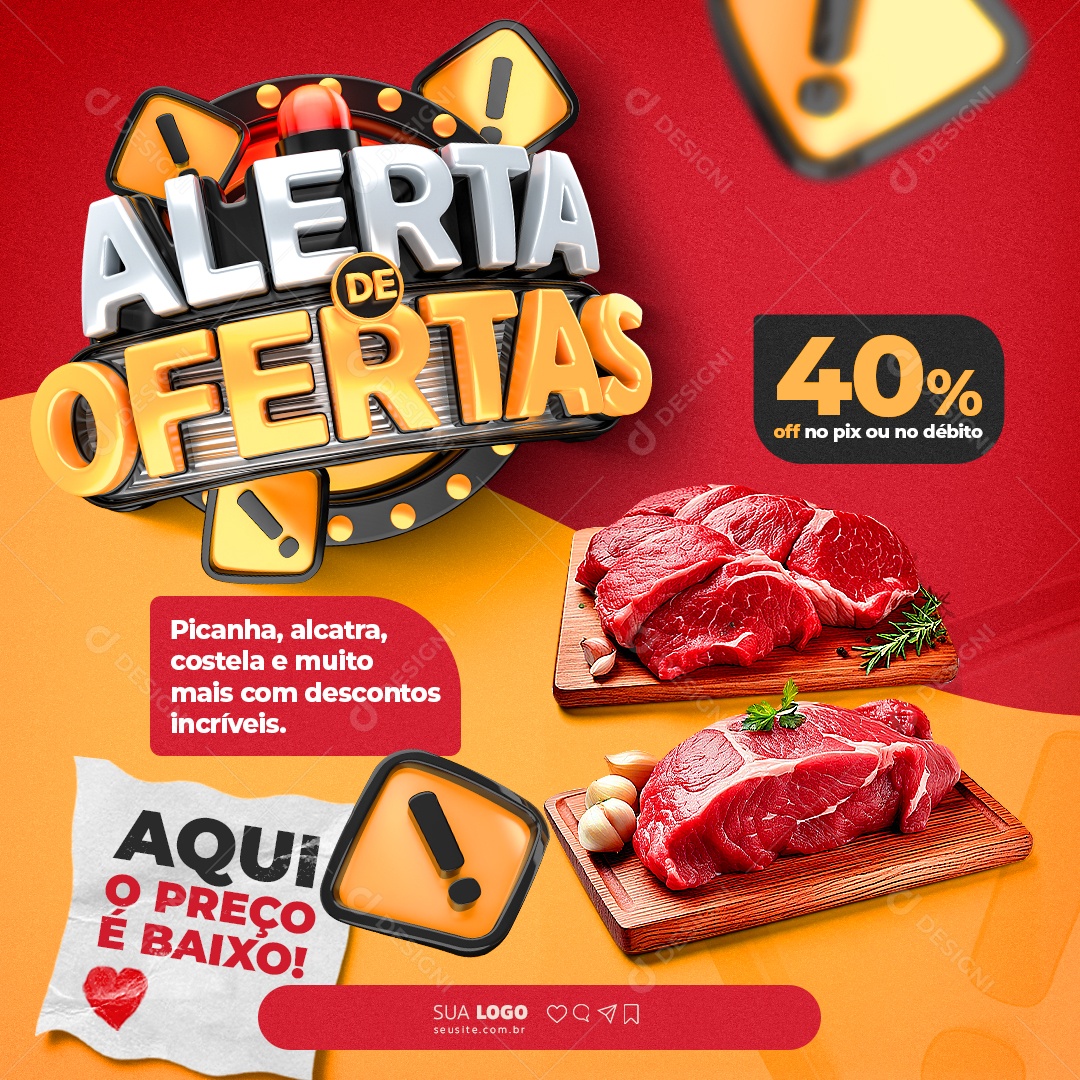 Alerta de Ofertas Picanha, Alcatra Social media PSD editável