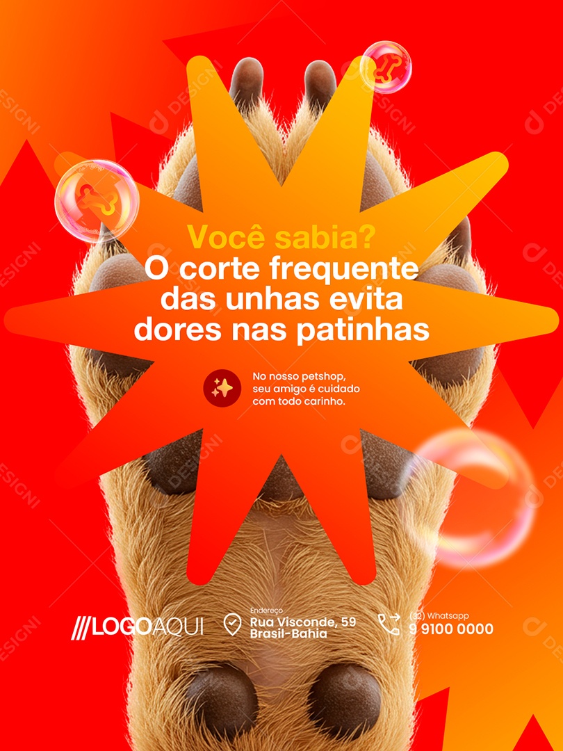 Petshop Você Sabia O Corto Frequente das Unhas Evita Dores nas Patinhas Social Media PSD Editável