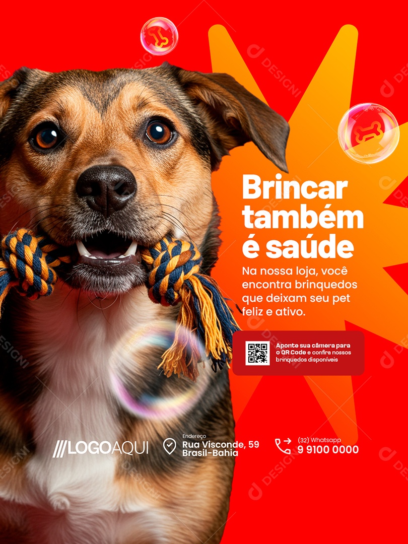 Petshop Brincar Também é Saúde Seu Pet Feliz e Ativo Social Media PSD Editável