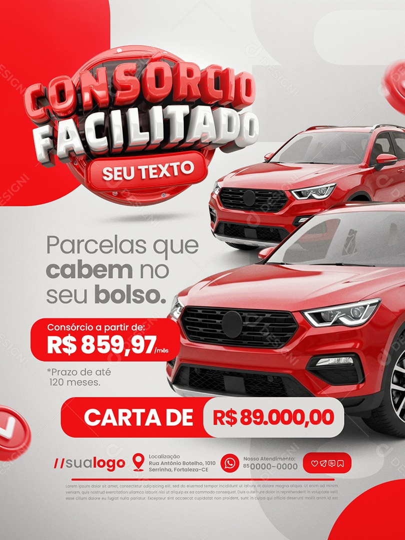 Consorcio Facilitado Concessionária Parcelas Que Cabem no Seu Bolso Social Media PSD Editável