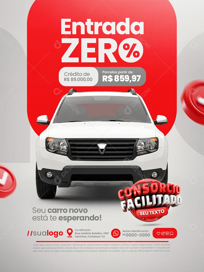 Consorcio Facilitado Concessionária Entrada Zero Social Media PSD Editável