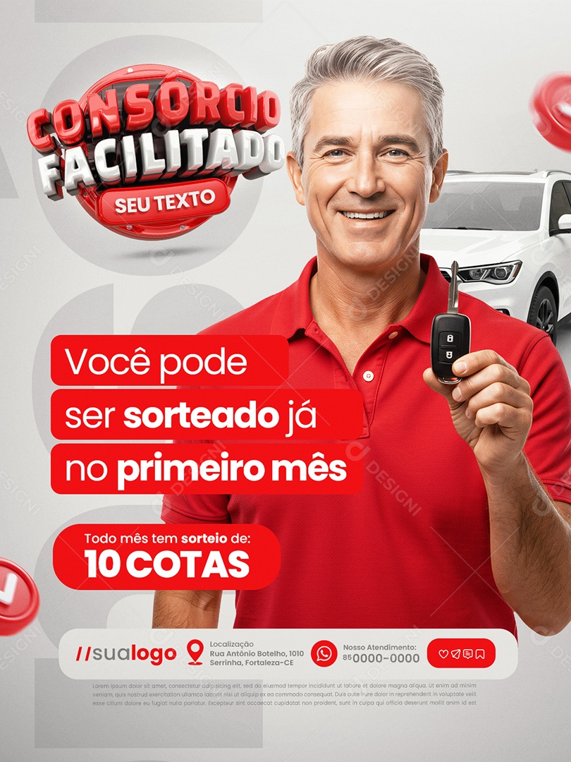 Consorcio Facilitado Concessionária Você Pode ser Sorteado Já no Primerio Mês Social Media PSD Editável