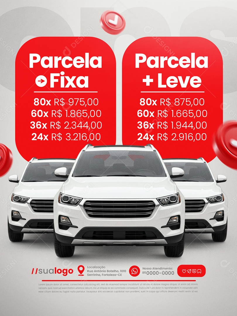 Consorcio Facilitado Concessionária Parcela Fixa Parcel Leve Social Media PSD Editável