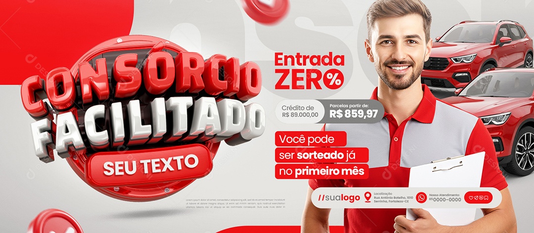 Banner Consorcio Facilitado Concessionária Entrada Zero Social Media PSD Editável