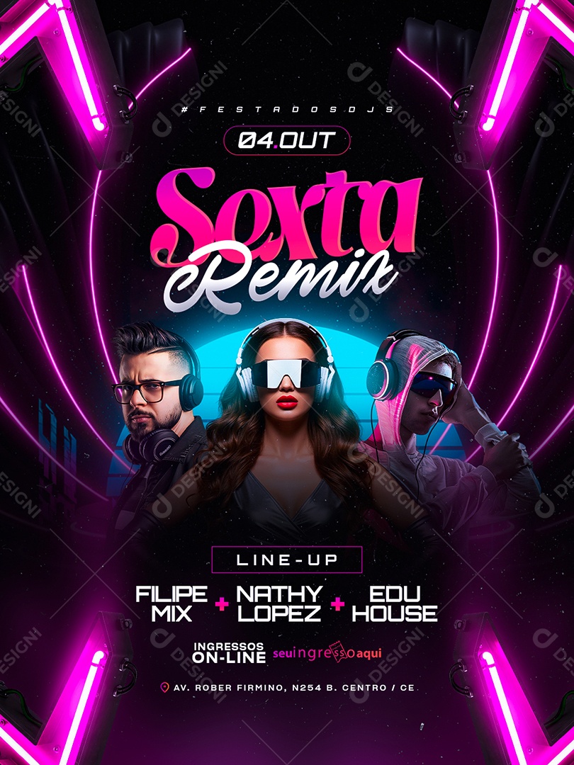Flyer Sexta Remix Line Up Social Media PSD Editável