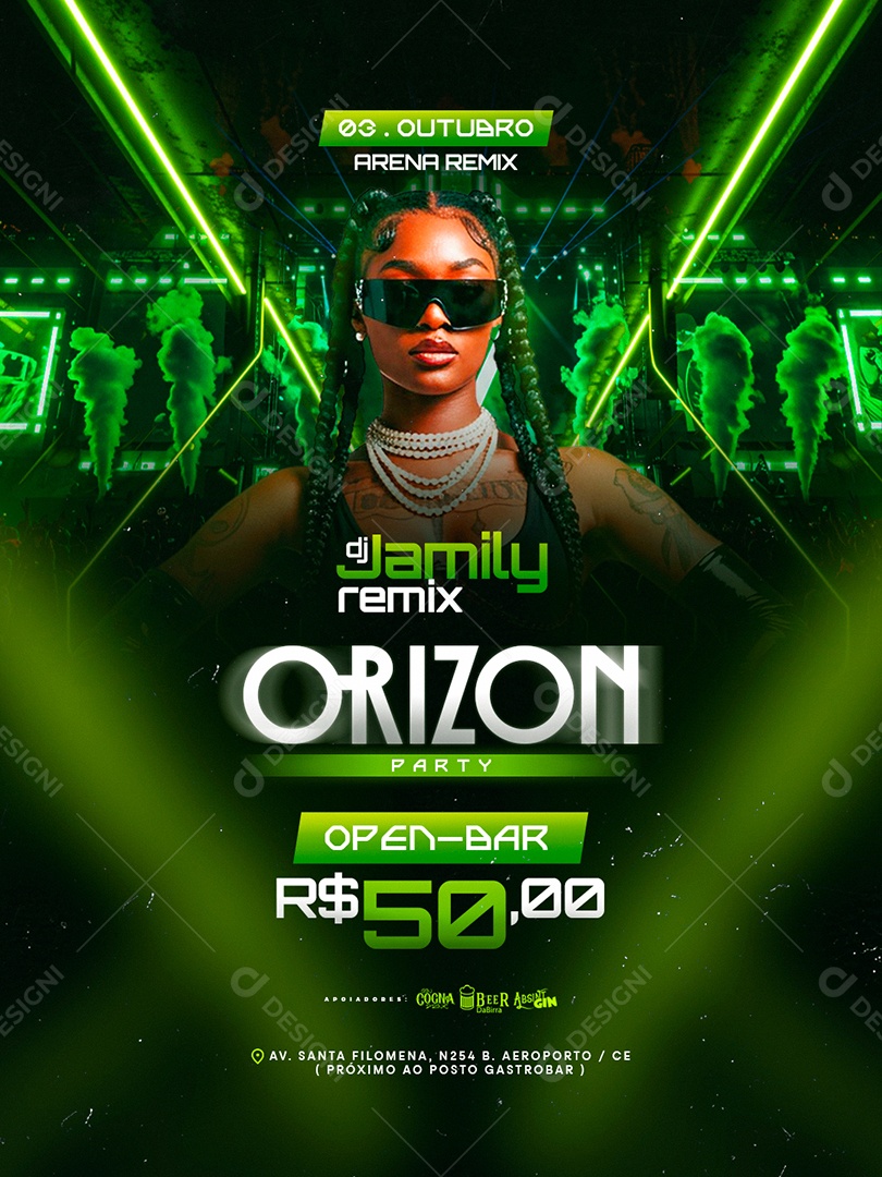 Flyer DJ Jamily Orizon Party Social Media PSD Editável