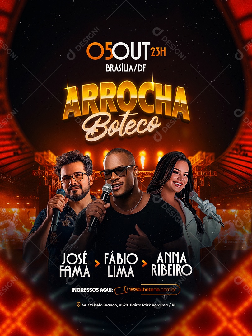 Flyer Próximos Shows Arrocha Boteco Social Media PSD Editável