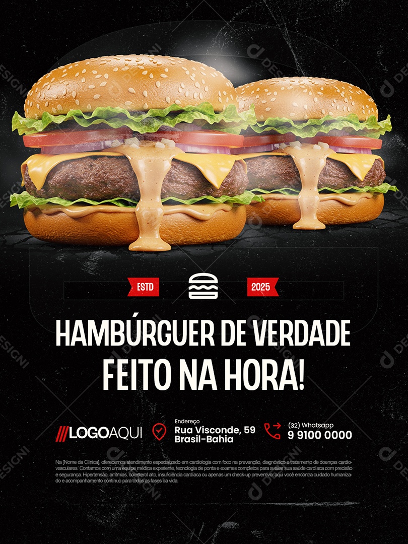 Hamburgueria Hambúrguer de Verdade Feito na Hora Social Media PSD Editável