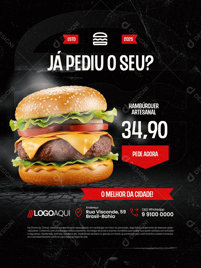 Hamburgueria Já Pediu o Seu Hambúrguer Artesanal Social Media PSD Editável
