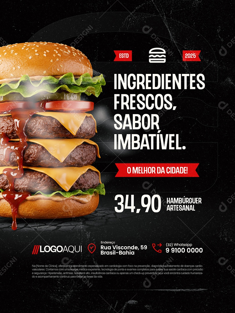 Hamburgueria Ingredientes Frescos Sabor Imbatível Social Media PSD Editável