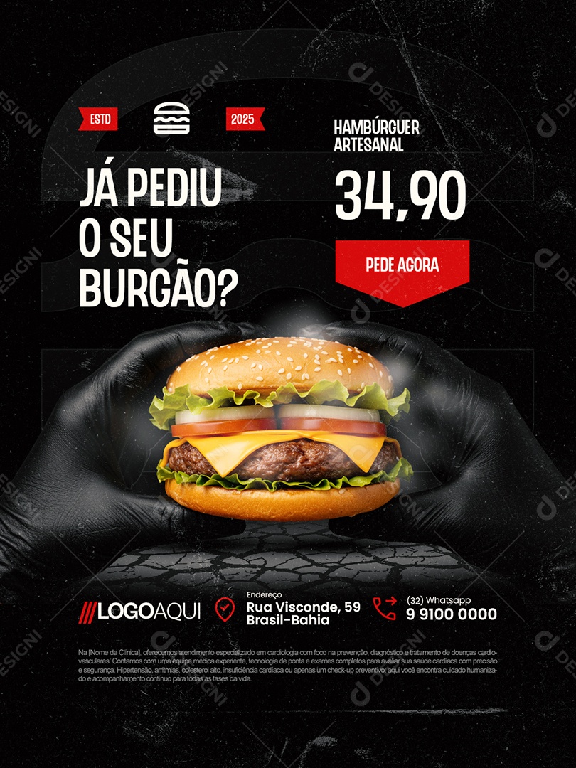 Hamburgueria Já Pediu o Seu Burgão Social Media PSD Editável