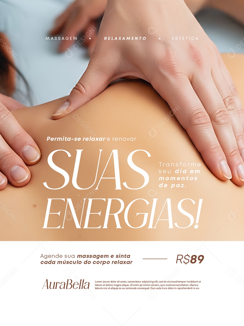 Massagem Permita-Se Relaxar e Renovar suas Energias Social Media PSD Editável