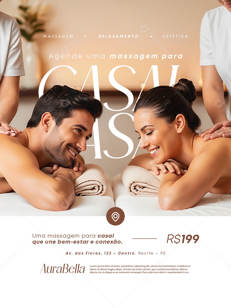 Massagista Agende uma Massagem para Casal Social Media PSD Editável