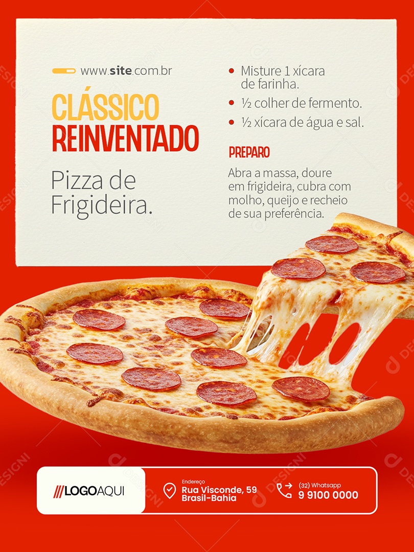 Receita Pizza de Frigideira Clássico Reiventado Social Media PSD Editável