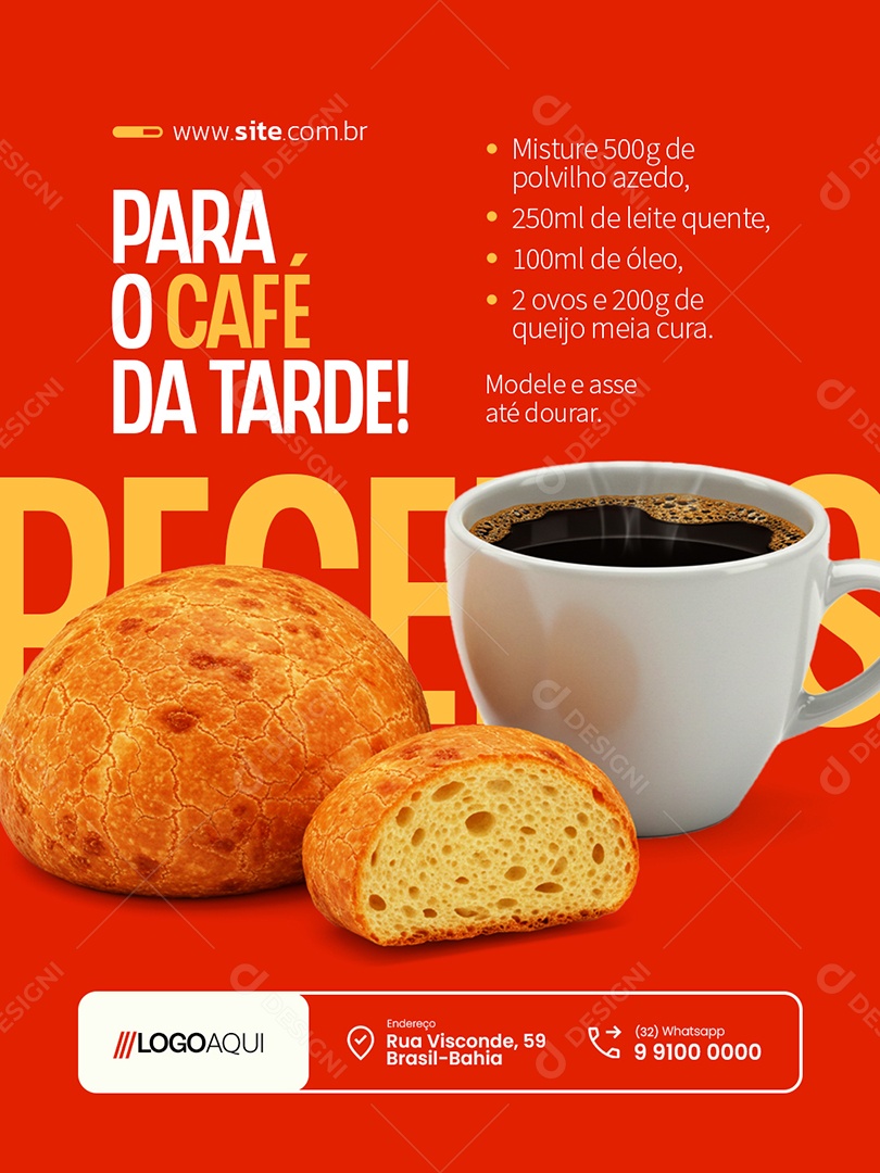 Receita Pão de Queijo Para o Café da Tarde Social Media PSD Editável