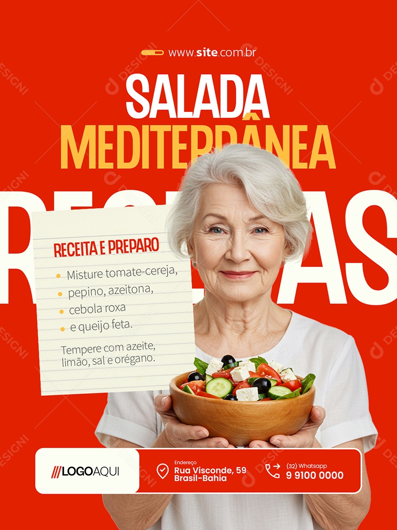 Receita Salada Mediterrânea Social Media PSD Editável